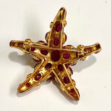 Sterling Silver Gold Plated Enamel and Ruby Starfish Brooch