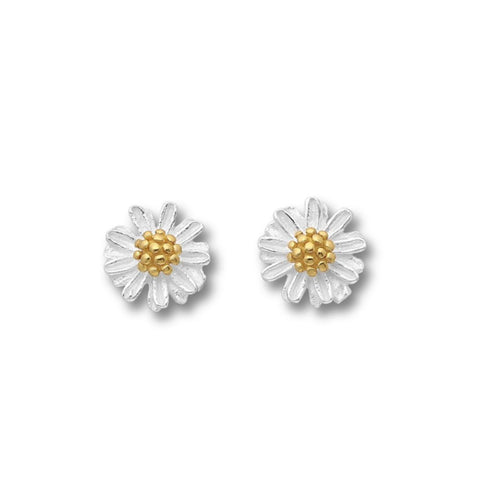 Sterling Silver Flower Push-Back Stud Earrings, Pollen Plated with 18K Yellow Gold