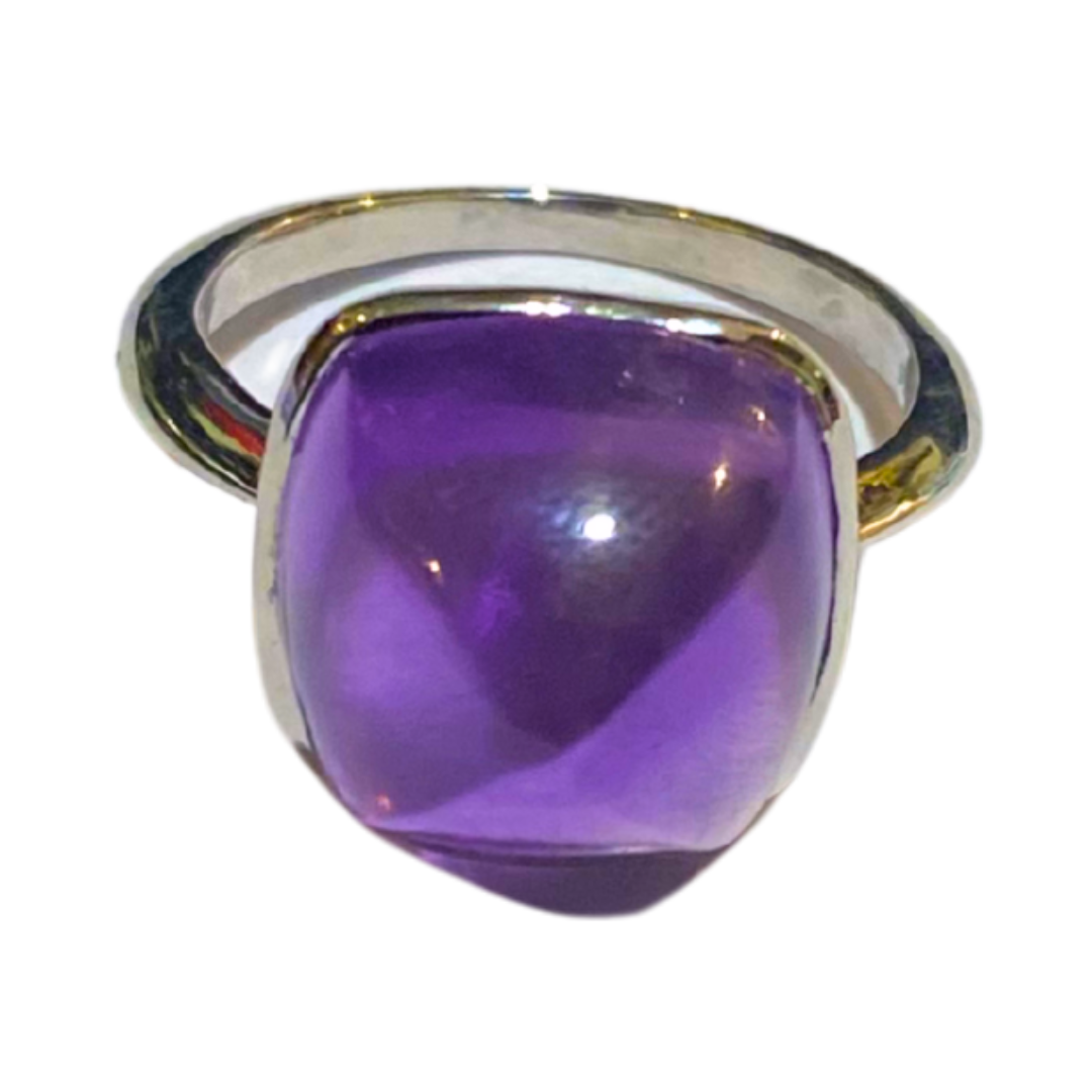 Sterling Silver Square Bullet Shaped Amethyst Ring