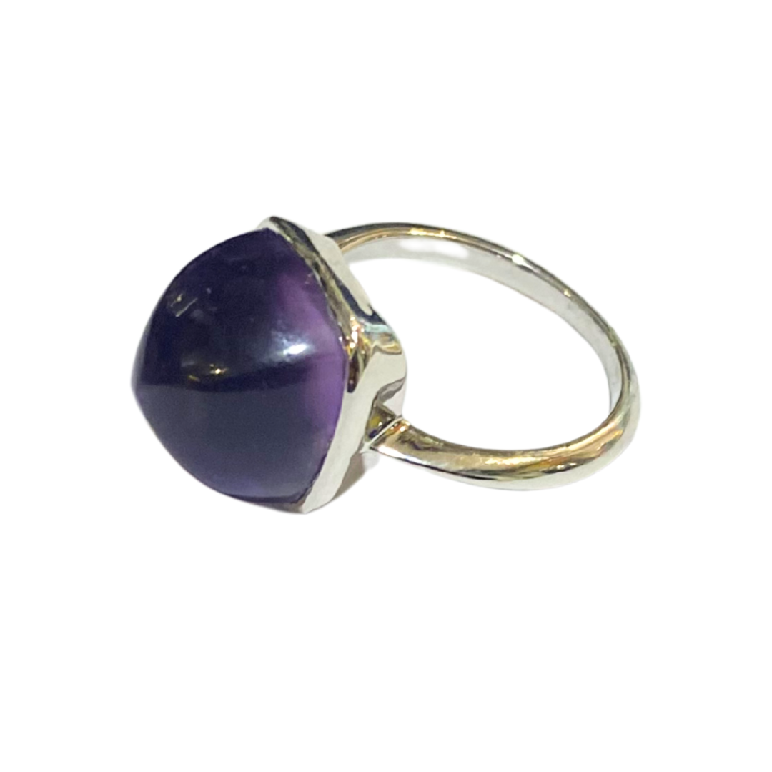 Sterling Silver Square Bullet Shaped Amethyst Ring