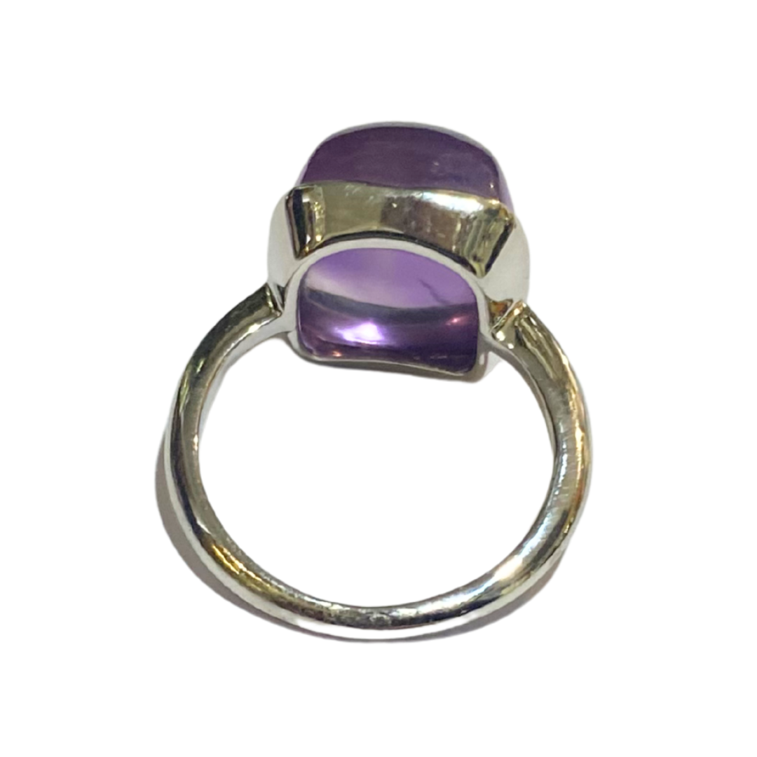 Sterling Silver Square Bullet Shaped Amethyst Ring