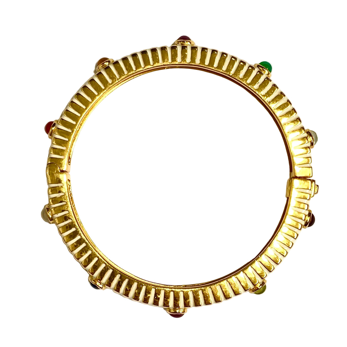 Sterling Silver Gold Plated Enamel Gemstone Hinged Bangle