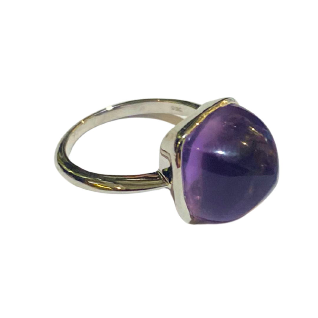 Sterling Silver Square Bullet Shaped Amethyst Ring