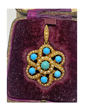 14ct Gold Turquoise and Seed Pearl Pendant