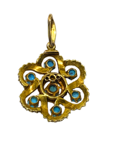 14ct Gold Turquoise and Seed Pearl Pendant