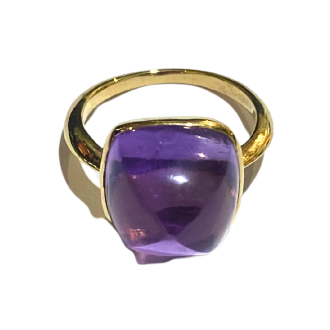 9ct Yellow Gold Square Bullet Shaped Amethyst Ring