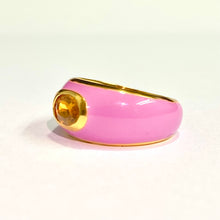Sterling Silver Gold Plate Pink Enamel Citrine Ring