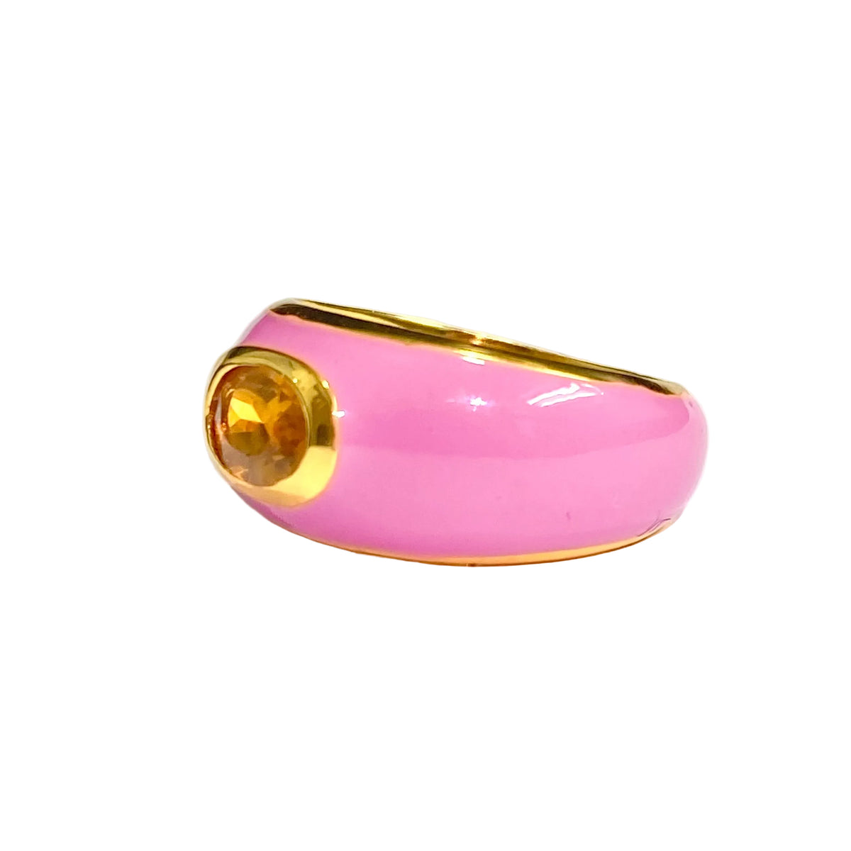 Sterling Silver Gold Plate Pink Enamel Citrine Ring