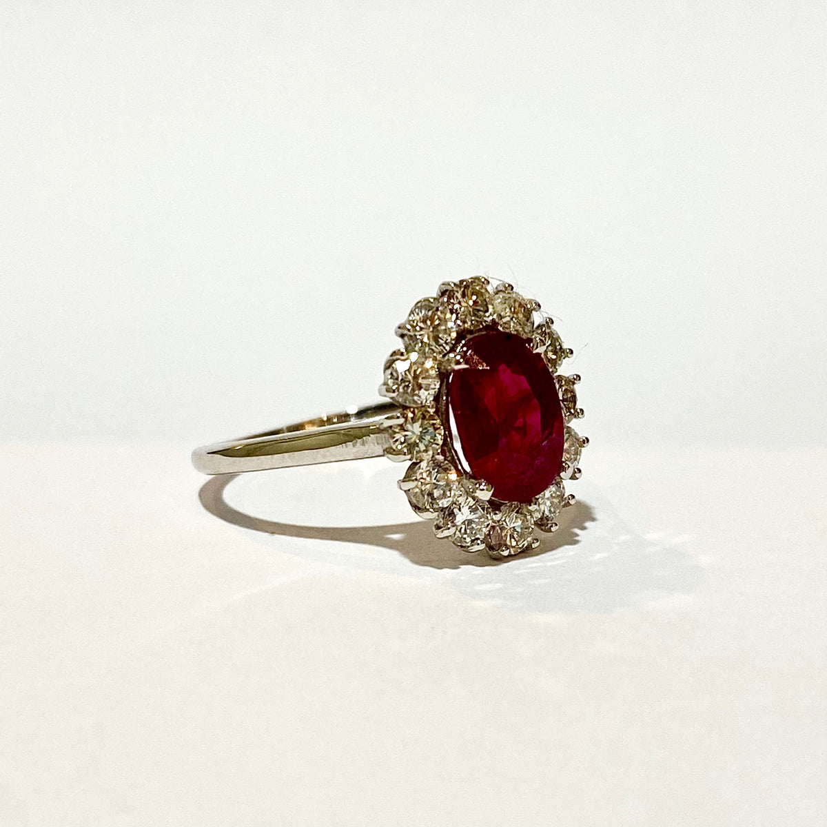 9ct White Gold, Ruby and Brilliant cut Diamond Ring