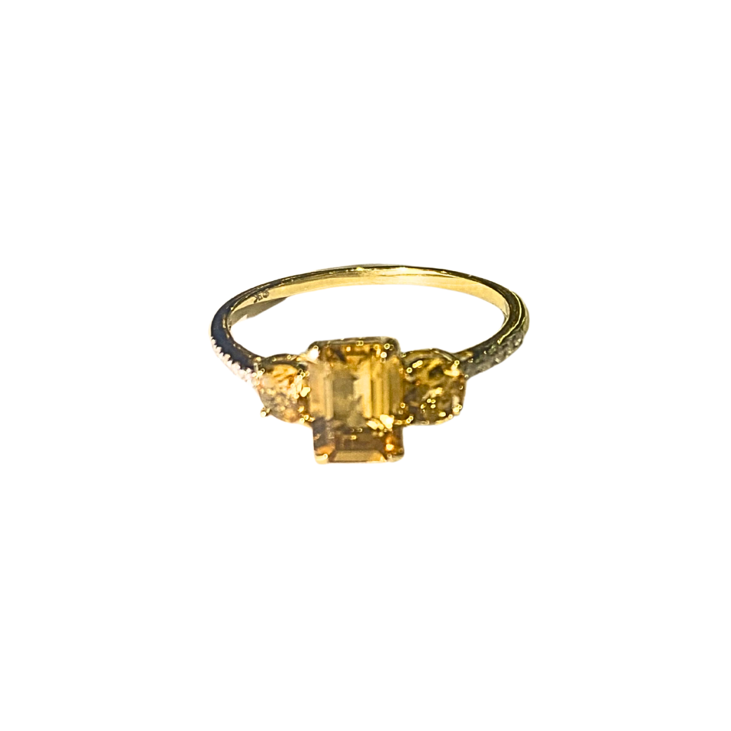9ct Yellow Gold Diamond and Citrine Ring