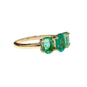 9ct Yellow Gold Natural Emerald Trilogy Ring