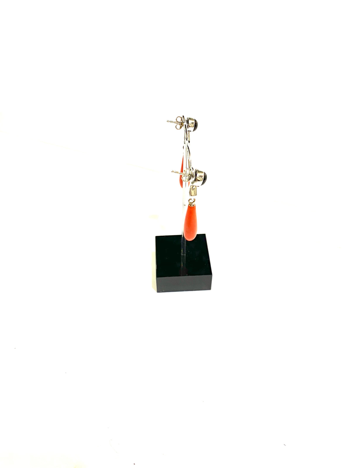 9ct White Gold Momo Coral, Black Onyx and Diamond Earrings