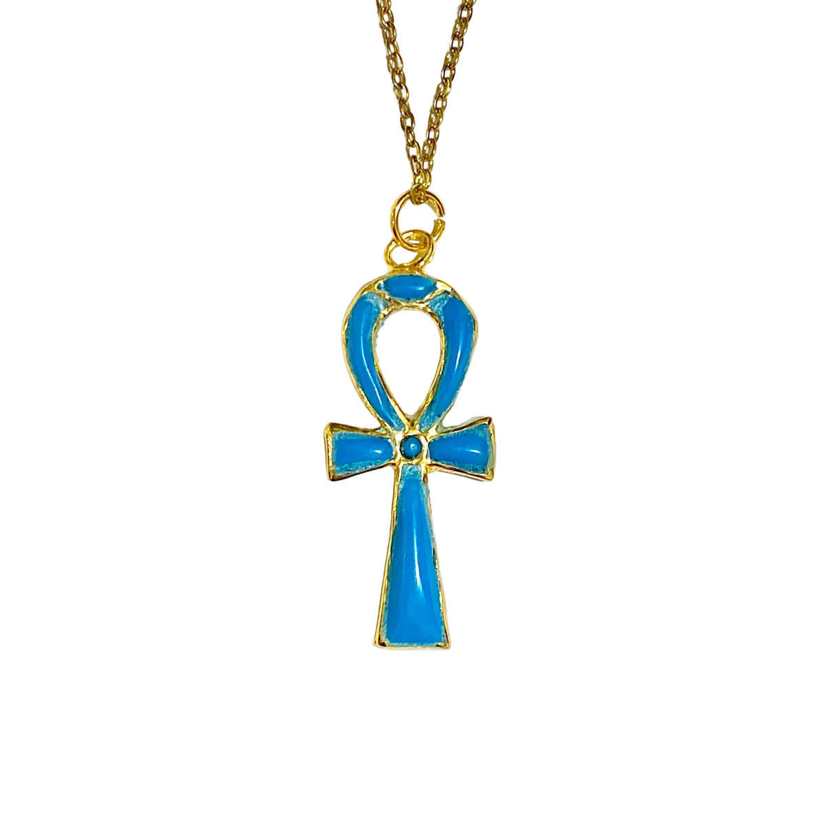 Brass and Enamel Ankh Necklace