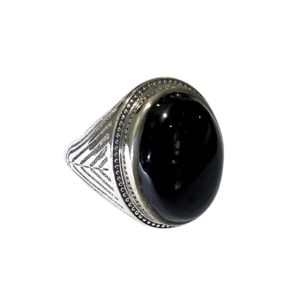 Sterling Silver Black Onyx Cabochon Signet Ring