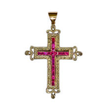 Vintage Italian 14ct Gold Ruby and Diamond Cross Pendant