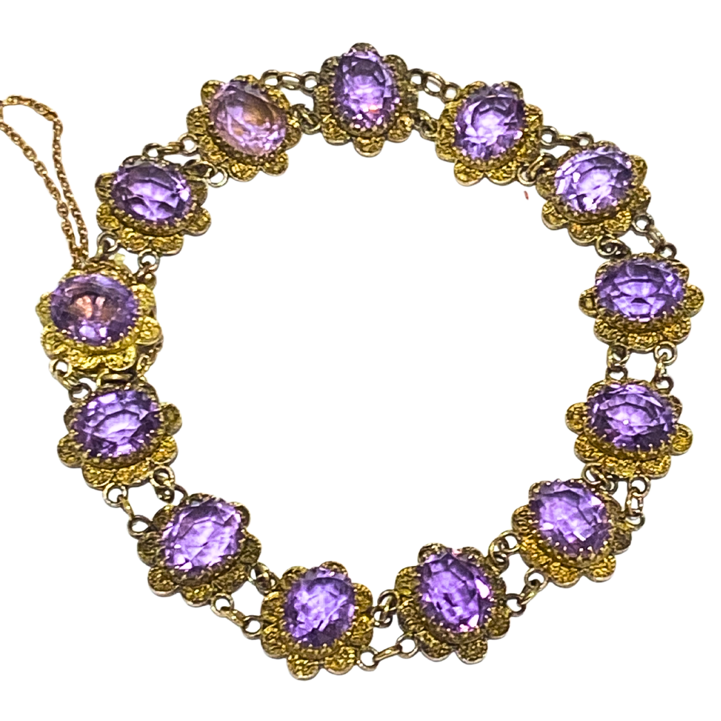 Antique 9ct Gold Filigree Amethyst Bracelet