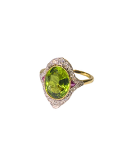 9ct Yellow Gold Diamond, Ruby and Peridot Ring