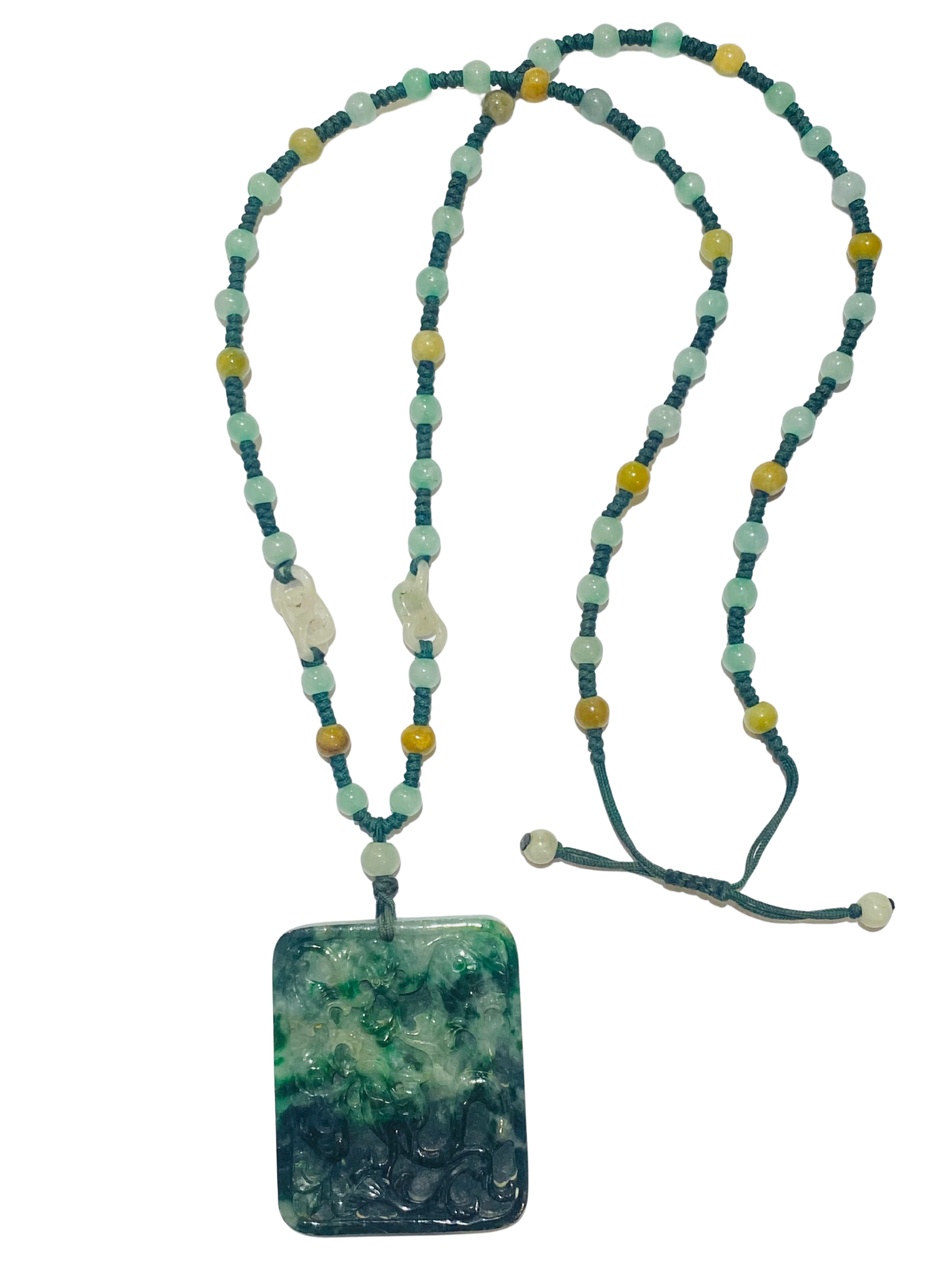 Dragon Jadeite Medallion on a Beaded Jadeite Necklace