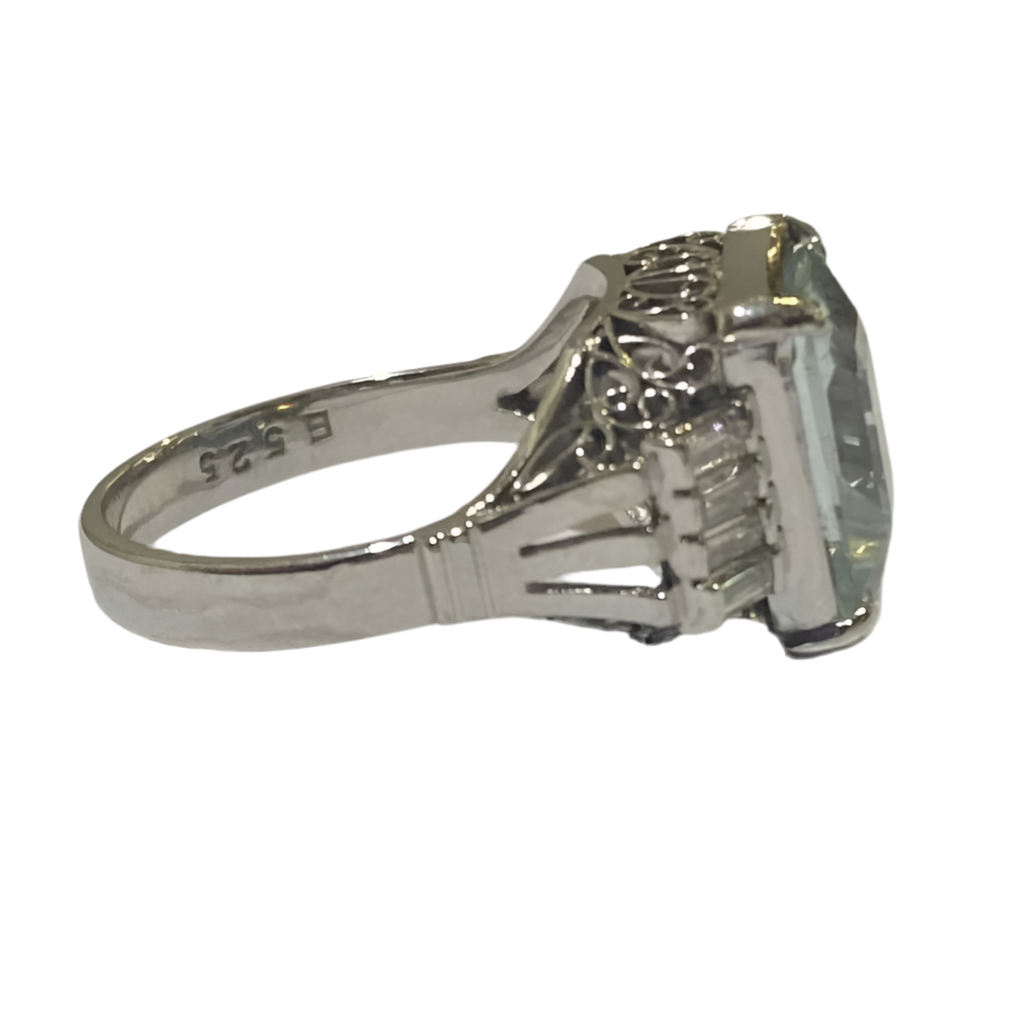 Platinum Aquamarine and Diamond Ring