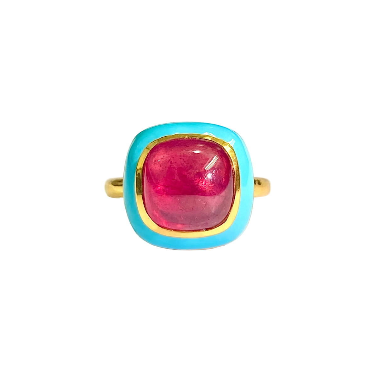 Sterling Silver Gold Plated Teal Enamel and Ruby Ring