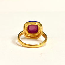Sterling Silver Gold Plated Navy Enamel and Ruby Ring