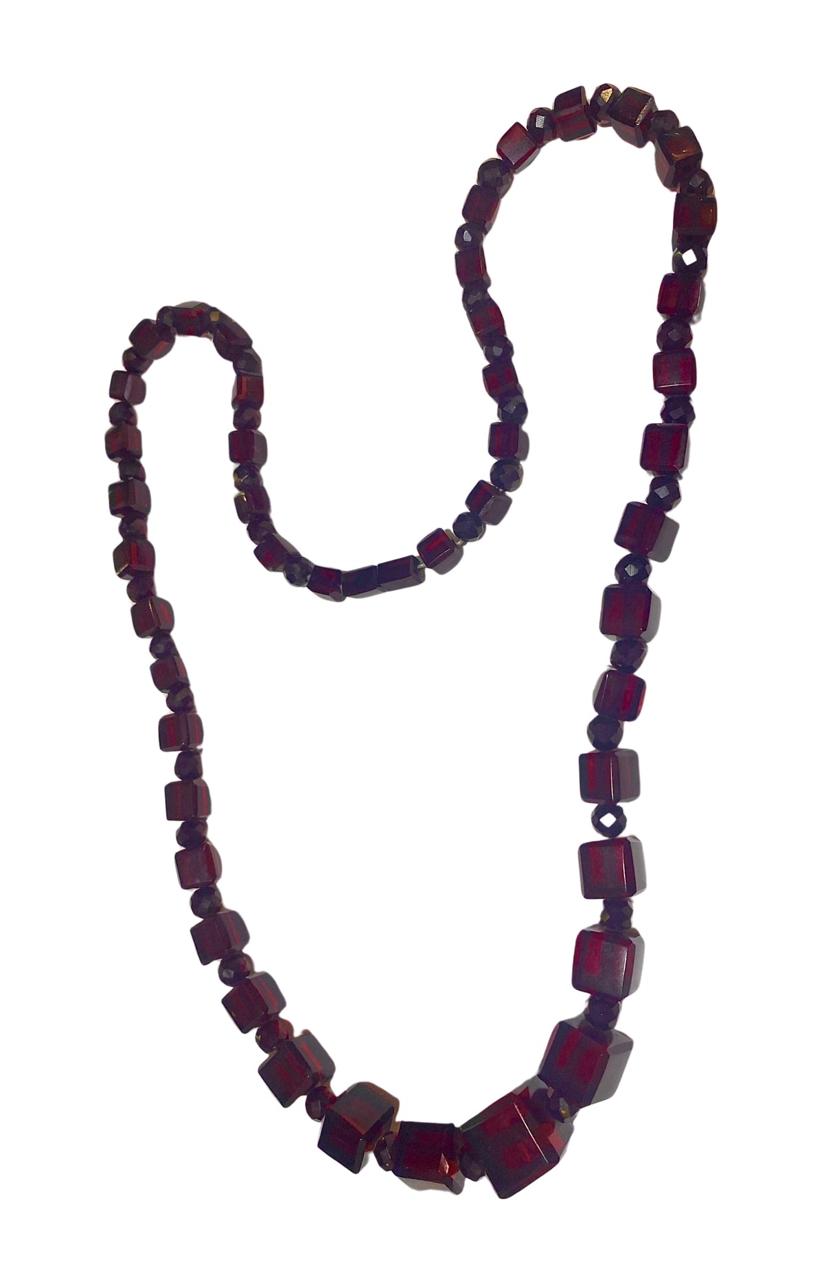 Art Deco Cherry Amber Square Bead Necklace