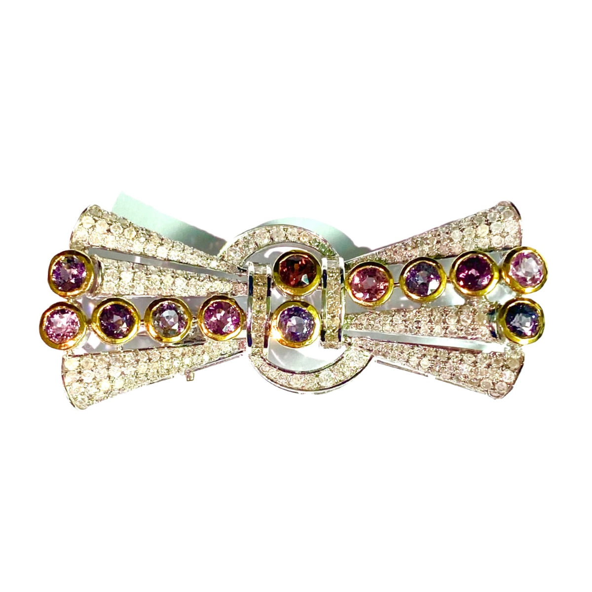 Multicoloured Spinel and Diamond Brooch