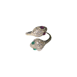 9ct White Gold Diamond, Emerald and Ruby Snake Motif Ring