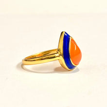 Sterling Silver Gold Plate Blue Enamel Carnelian Ring