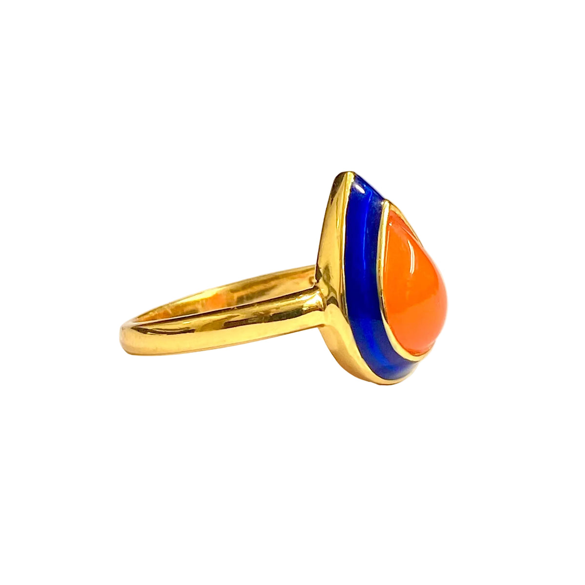 Sterling Silver Gold Plate Blue Enamel Carnelian Ring