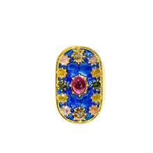 Sterling Silver Gold Plated Enamel, Tourmaline, Garnet and Diamond Ring