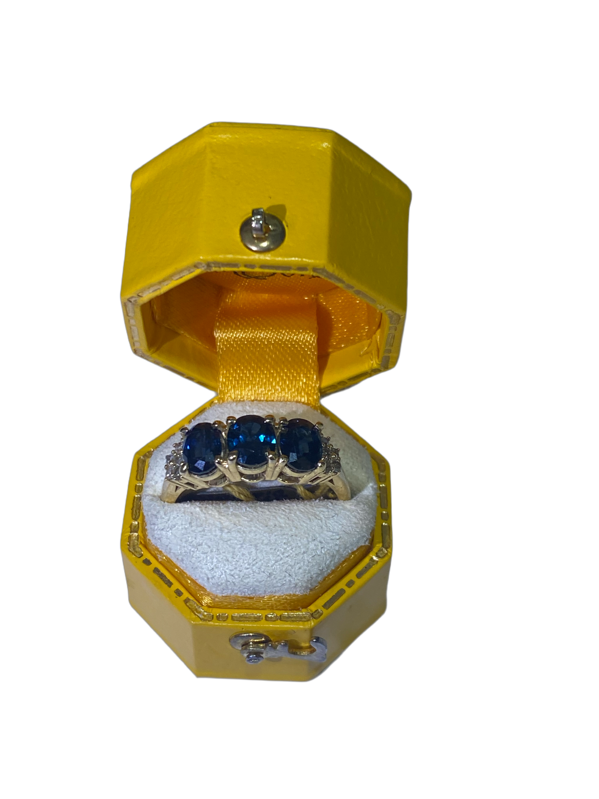 18ct Yellow Gold Sapphire and Diamond Trilogy Ring