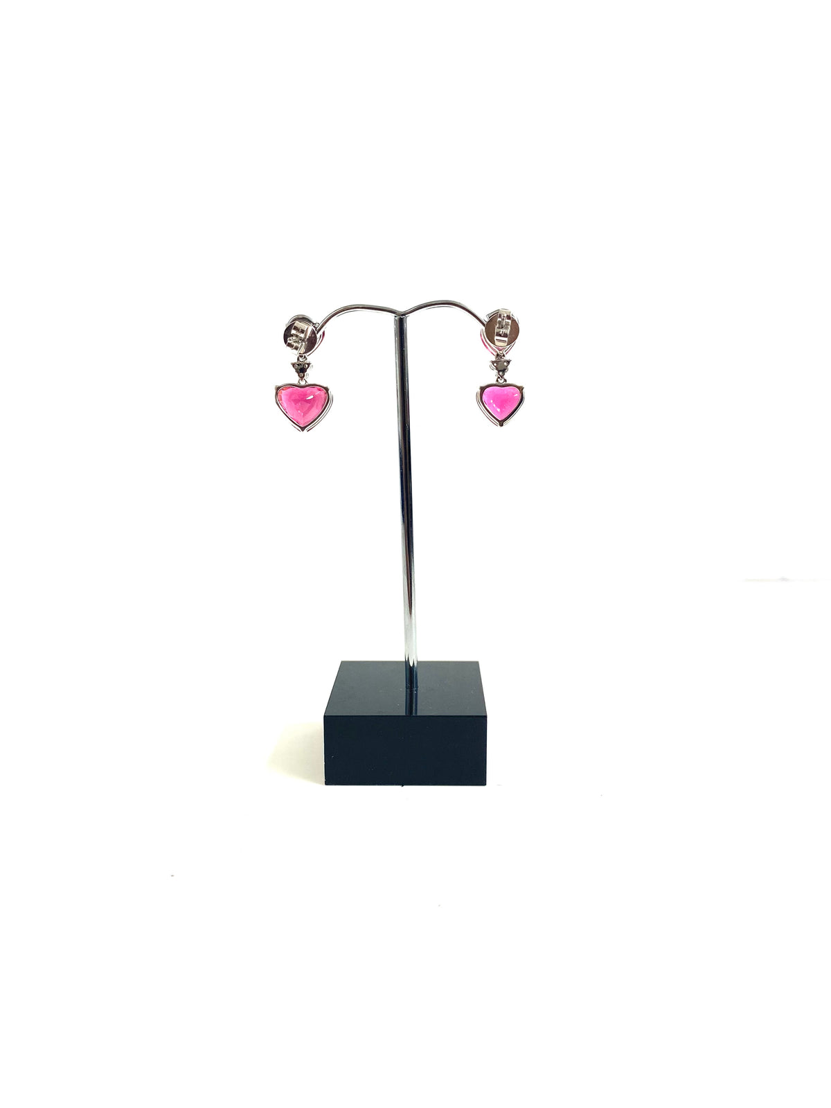 9ct White Gold Pink Tourmaline and Diamond Heart Drop Earrings