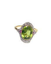 9ct Yellow Gold Diamond, Ruby and Peridot Ring