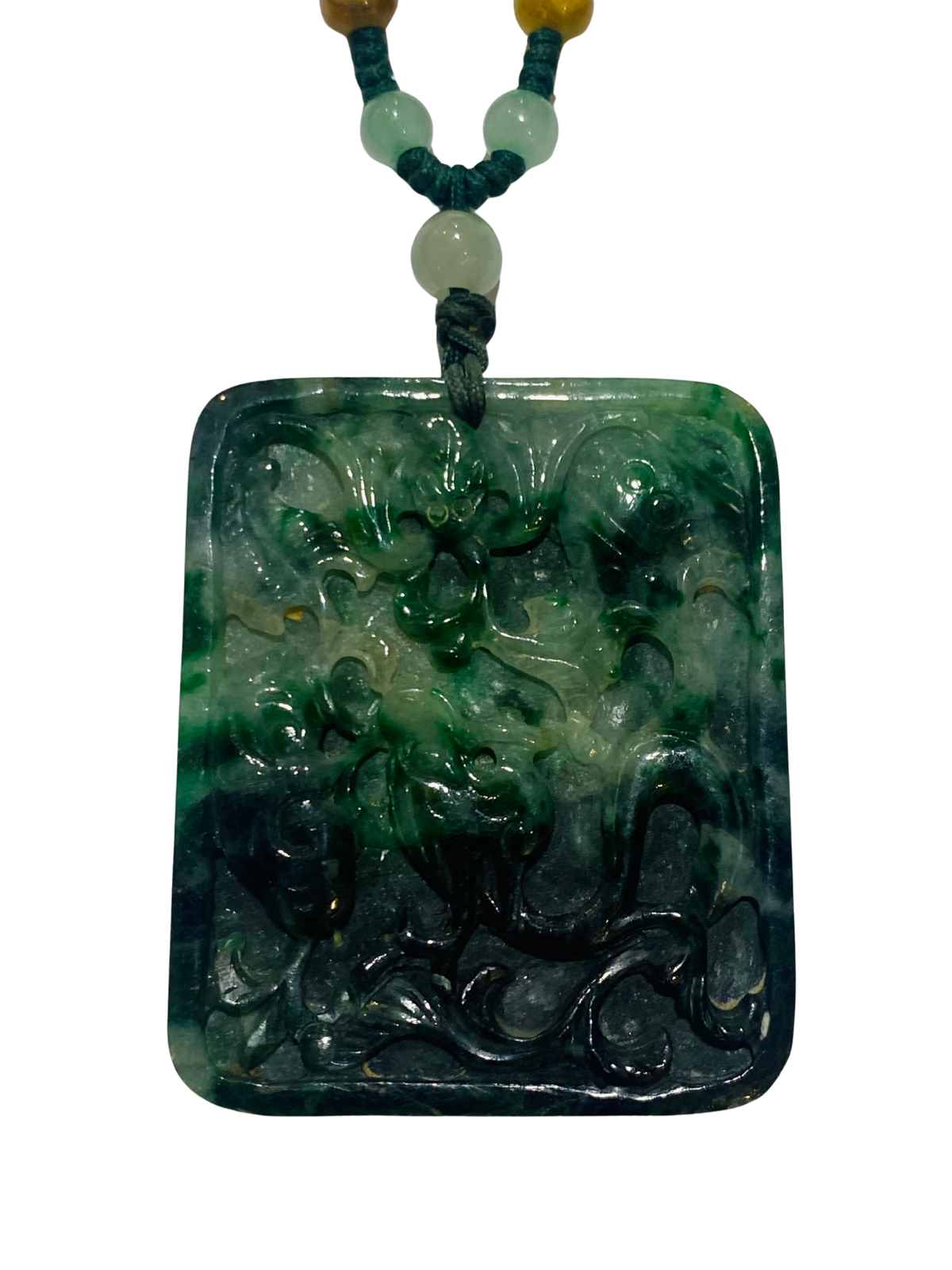 Dragon Jadeite Medallion on a Beaded Jadeite Necklace