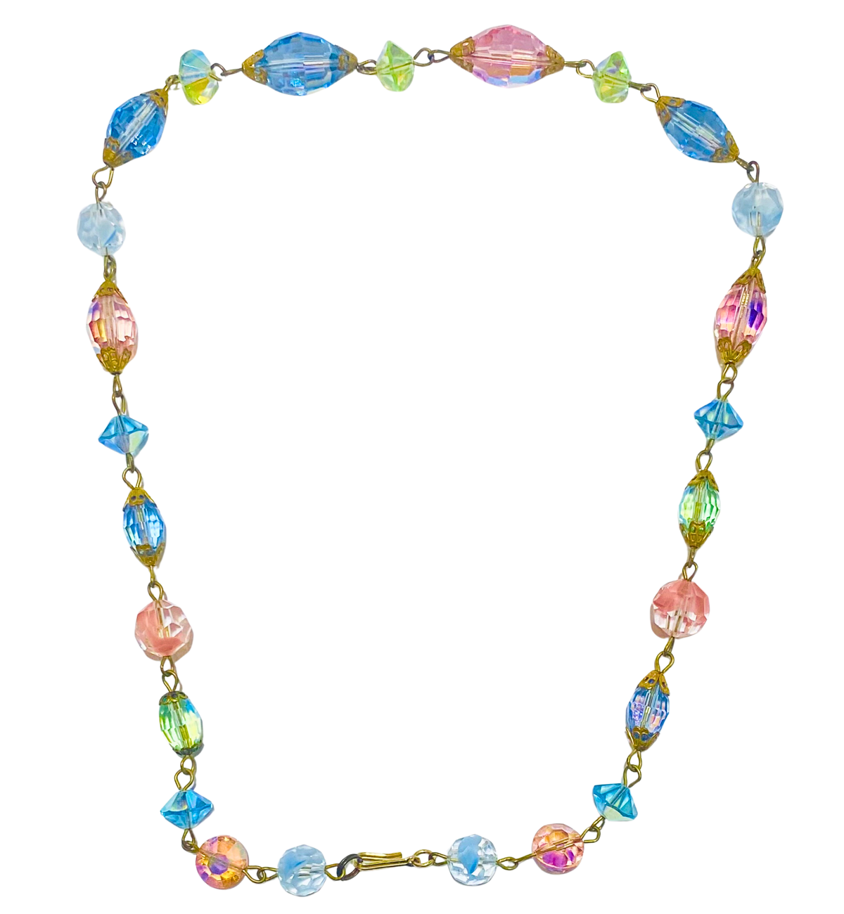 Antique Uranium Glass Crystal Multi-Coloured Faceted Necklace