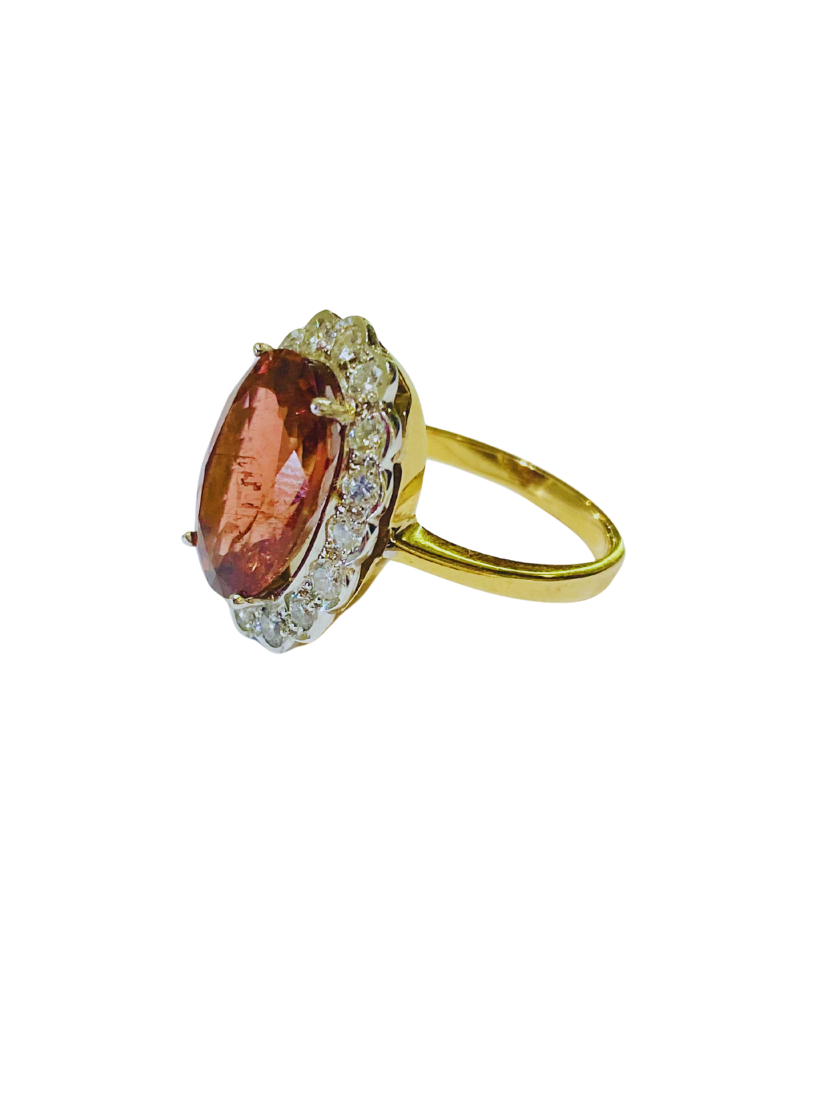 5.94ct Pink Tourmaline and Diamond 18ct Two Tone Gold Cocktail Ring