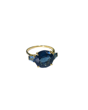 9ct Yellow Gold Diamond and London Blue Topaz Ring