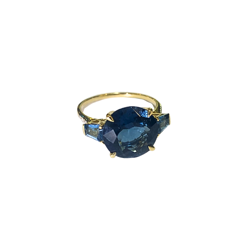 9ct Yellow Gold Diamond and London Blue Topaz Ring