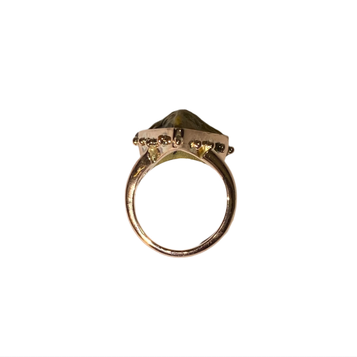 9ct Rose Gold Lava Stone with a Carved Goat Head Ring