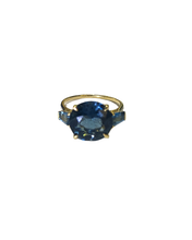 9ct Yellow Gold Diamond and London Blue Topaz Ring