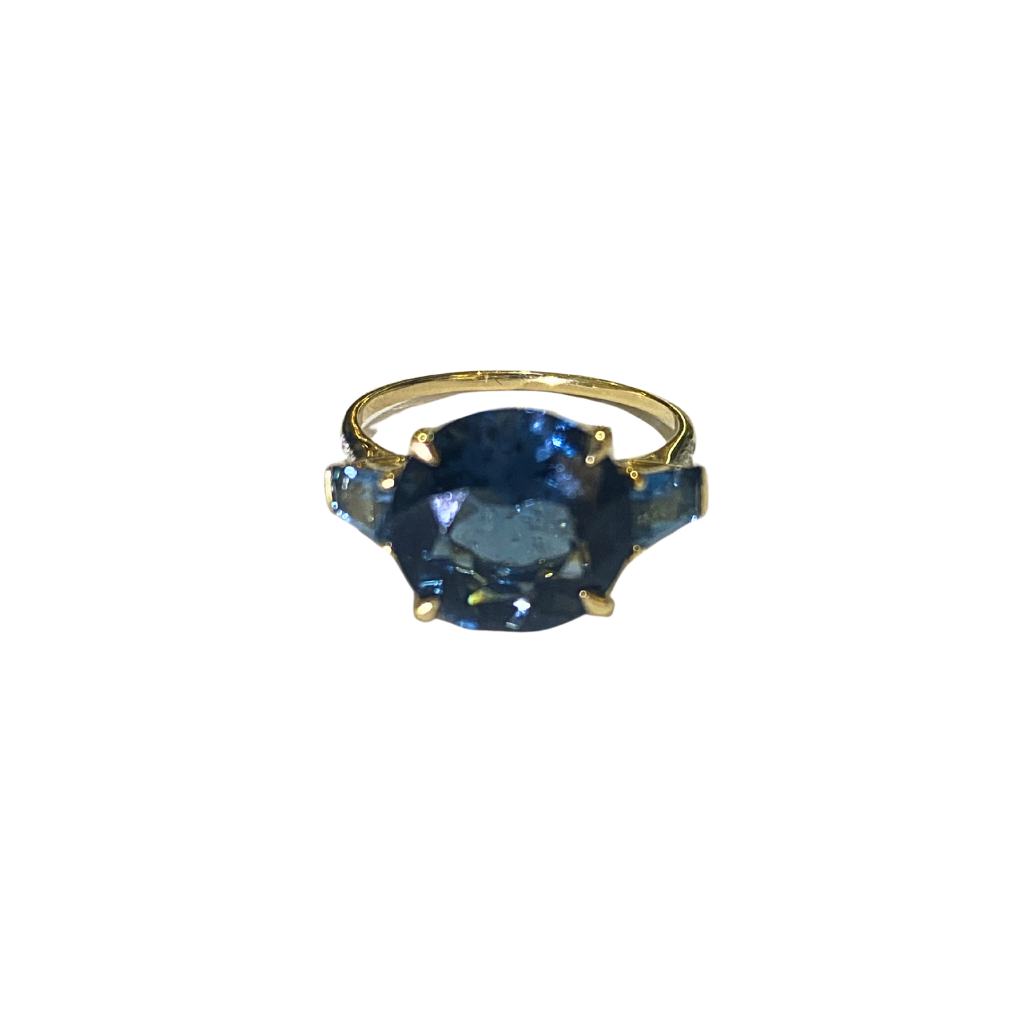 9ct Yellow Gold Diamond and London Blue Topaz Ring