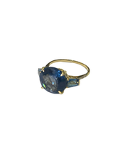 9ct Yellow Gold Diamond and London Blue Topaz Ring