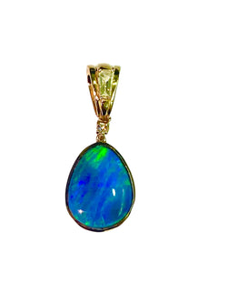 9ct Yellow Gold Solid Black Opal and Diamond Pendant