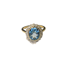 9ct Yellow Gold Diamond and Swiss Blue Topaz Ring
