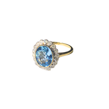 9ct Yellow Gold Diamond and Swiss Blue Topaz Ring