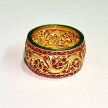 Sterling Silver Gold Plated Enamel and Ruby Band