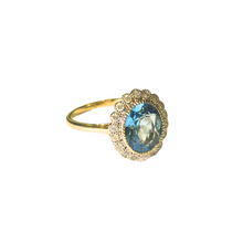 9ct Yellow Gold Diamond and Swiss Blue Topaz Ring