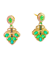 Art Deco Style Emerald and Diamond  Drop Earrings