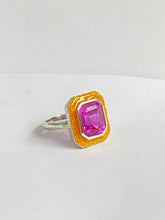 Sterling Silver Synthetic Pink Sapphire and Enamel Ring